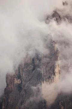 View on the Sella group in a cloudy day - Val Gardena, Dolomites Foto stock