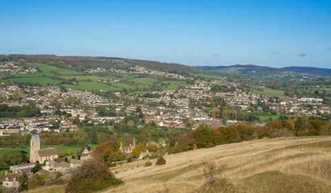 View from Selsley Common towards Ebley Stroud, Cotswolds Stock Photos