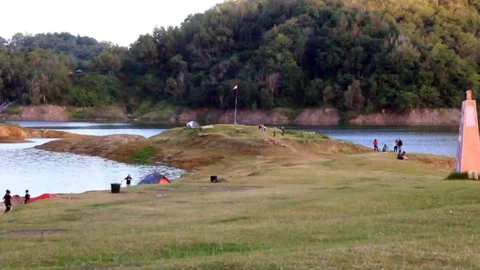 View of the sermo reservoir Stock Footage 124204369