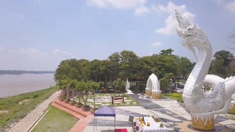 View of Serpant statue, Naga statue, Mukdahan, Thailand. Stock Footage 90663652