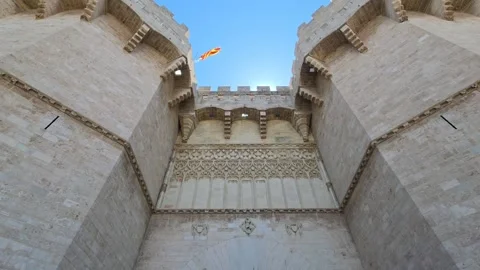 View of Serranos Gate, also known as  Serranos Towers is one of the twelve gates Stock Footage 322102234
