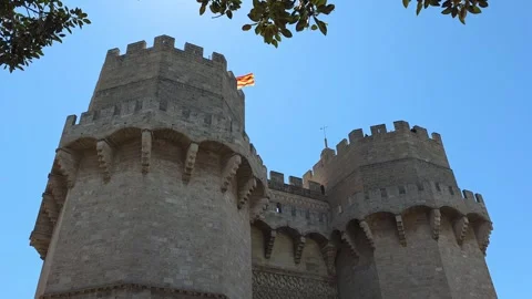 View of Serranos Gate, also known as  Serranos Towers is one of the twelve gates Stock Footage 322102525