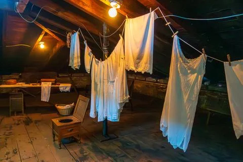 View of the servants' quarters in the third-floor attic Stock Photos
