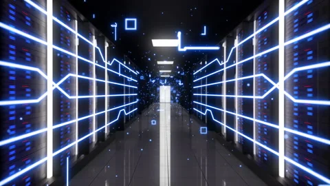 View of server racks in server room data center. Exchanging cyber datas and Stock Footage 205368580