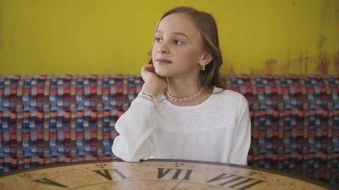 View of serving dessert for happy young girl in cafe. 4K Vídeo Stock 87828014