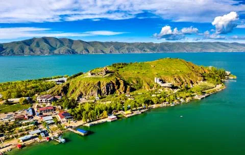 View of Sevan Island in Lake Sevan in Armenia Stock Photos