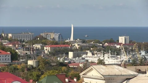 View of the Sevastopol town center from the Sevastopol Ship's side (Crimea) Stock Footage