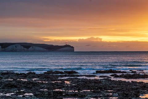 A View of the Seven Sisters Cliffs at Sunrise Stock Photos