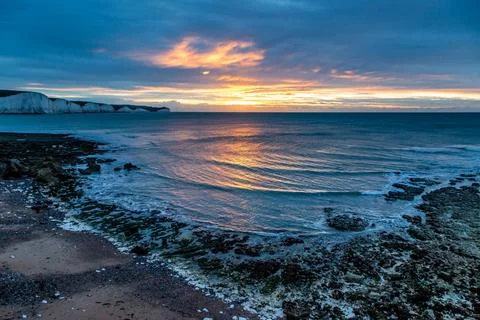 A View of the Seven Sisters Cliffs at Sunrise Stock Photos