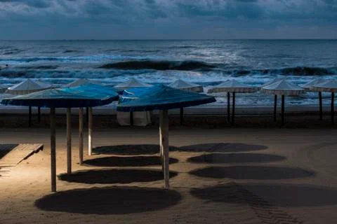 View of several beach umbrellas Stock Photos