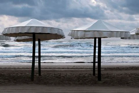 View of several beach umbrellas Stock Photos