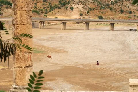 View from the Severan, Cendere onto the plain behind it, a local woman ist .. Stock Photos