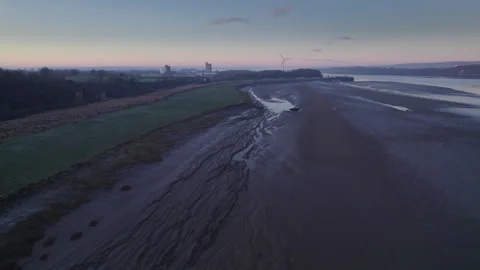 View of the Severn Estuary between Purton and Sharpness at low tide. Stock Footage 297479225