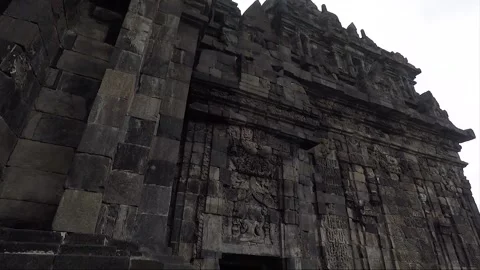 View of Sewu Main Temple Facade, Carvings, Buddhist Stupas on Terrace, Indonesia Stock Footage 282725708