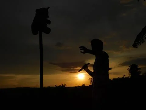 View of a shadow of a man and sunset Foto stock