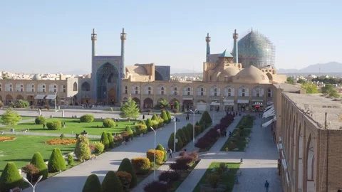 View of Shah Mosque (Imam Mosque) in Naqsh-e Jahan Square Stock Footage 99970880