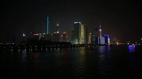 View Of Shanghai Skyline At Night. Oriental Pearl Tower And City Stock Footage 107582509