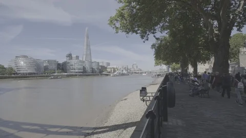 View of the shard across the river thames Stock Footage 98694816