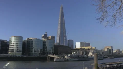 View of The Shard From Across The Thames River Stock Footage 154102366