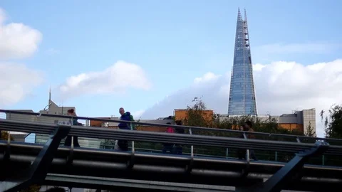 View of The Shard from the Millennium Bridge Stock Footage 85910298