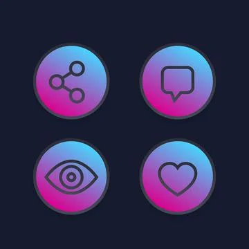 View, share, like, comment vector line icons 스톡 일러스트