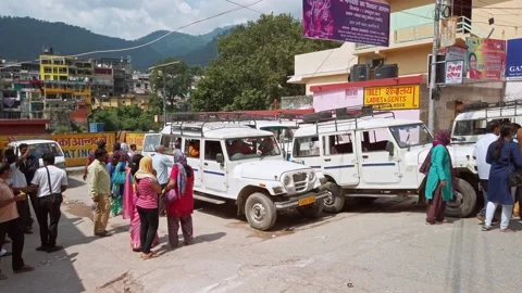 View of shared jeep stand in Rishikesh. Stock Footage 150192477