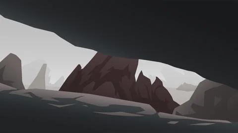 View on sharp volcano mountains in fog Stock Illustration