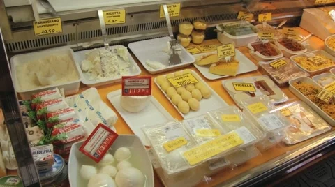 View to the sheese stall in Modena, Italy. Video stock 60078956