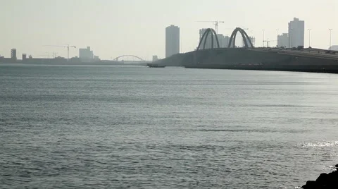 View of Sheikh Khalifa Bin Salman causeway Bridge, Bahrain Vídeo Stock 56537708