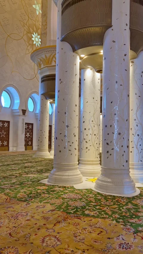 View of Sheikh Zayed Grand Mosque in Abu Dhabi made of snow-white marble with Stock Footage 302547346