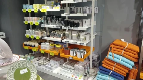 View of shelves with home items in a retail store in Viareggio Stock Footage 335661279