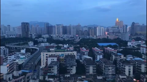 View of Shenzhen China as sun sets Stock Footage 183594178
