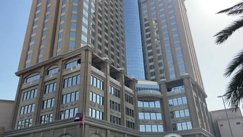 View of Sheraton hotel building. perfect place to experience Dubai Stock Footage 154162425