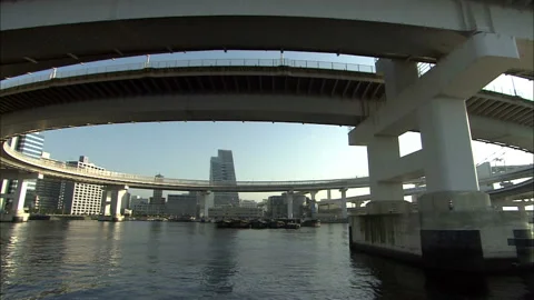 View of Shibaura Loop from the Boat (Rainbow Bridge) Stock Footage 332468650