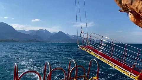 View from a ship. aurus mountain range. Kemer, Turkey. Video stock 342015342
