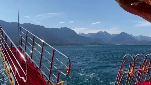 View from a ship. aurus mountain range. Kemer, Turkey. Video stock 342015343