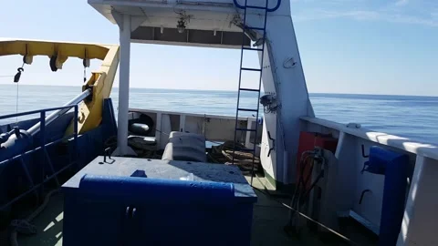 View of the ship with the calm ocean Stock Footage 138756914