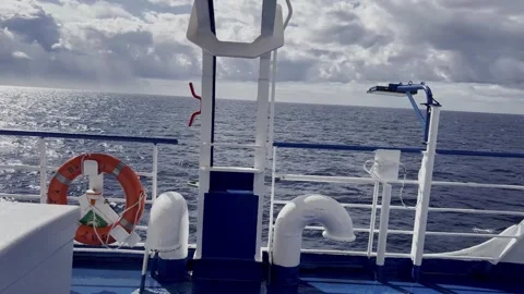 View from a Ship Deck Overlooking the Ocean Stock Footage 345506065
