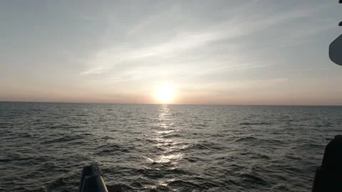 View From Ship Deck Sailing In Ocean On Sunset Stock Footage 150507028