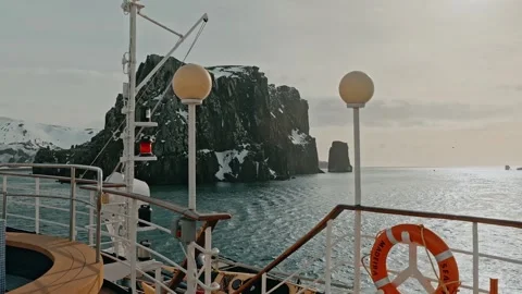 View from Ship Deck Towards Rocky, Snow Stock Footage 315090815