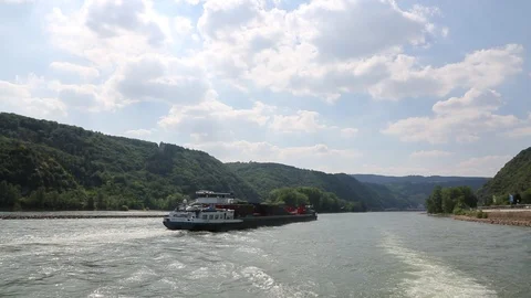 View from a ship moving along the river rhine in Germany Video stock 97470723
