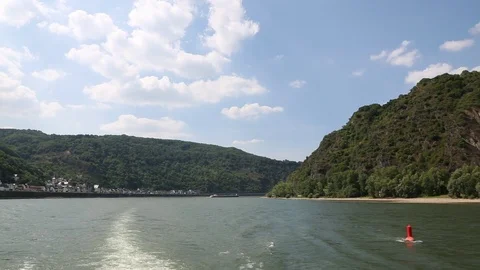 View from a ship moving along the river rhine in Germany Video stock 97470830