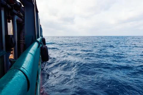 View from ship or vessel deck to open sea - beautiful seascape Stock Photos