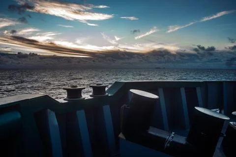 View from ship or vessel deck to open sea - beautiful seascape 스톡 사진