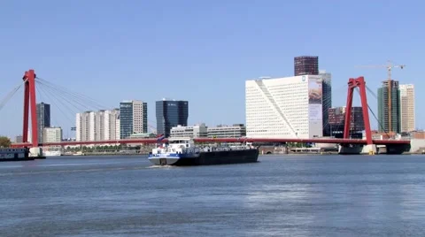 View to the ship passing by the Mass river in Rotterdam, Netherlands. Stock Footage 58541590