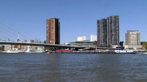 View to the ship passing by the Mass river in Rotterdam, Netherlands. Stock Footage 58544418