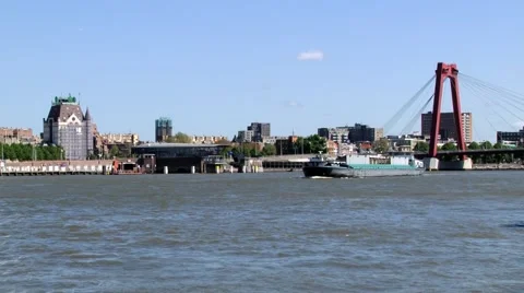 View to the ship passing by the Mass river in Rotterdam, Netherlands. Stock Footage 58544896