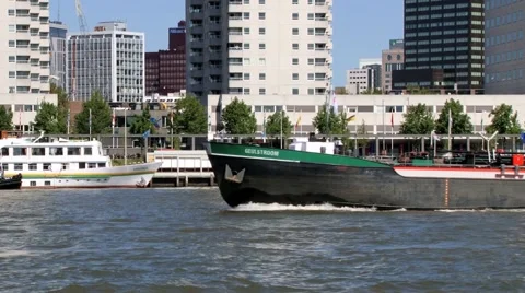 View to the ship passing by the Mass river in Rotterdam, Netherlands. Stock Footage 58545075