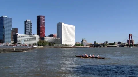 View to the ship passing by the Mass river in Rotterdam, Netherlands. Video stock 58545304
