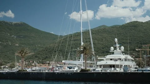View from the ship to the pier with yachts Stock Footage 93307867